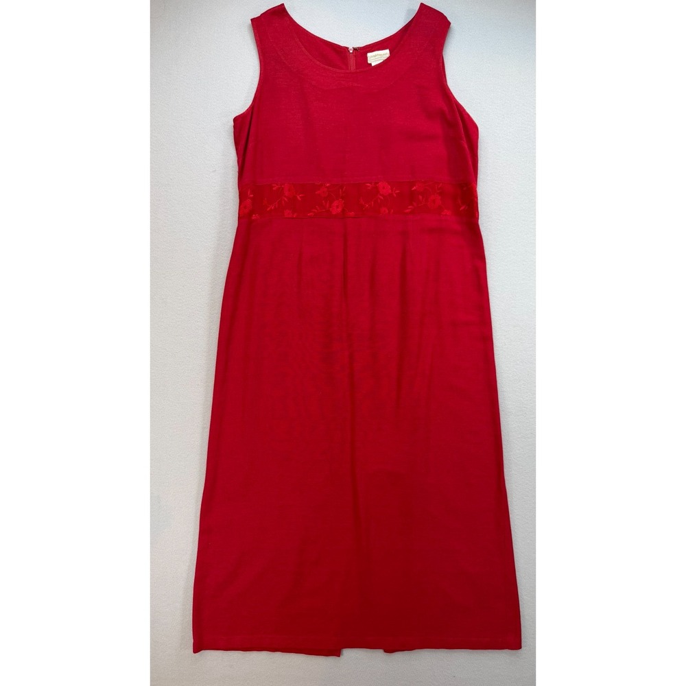 Vintage Y2K Dressbarn Size 16 Maxi Blouse Dress Red Two Piece Set Cotton Linen